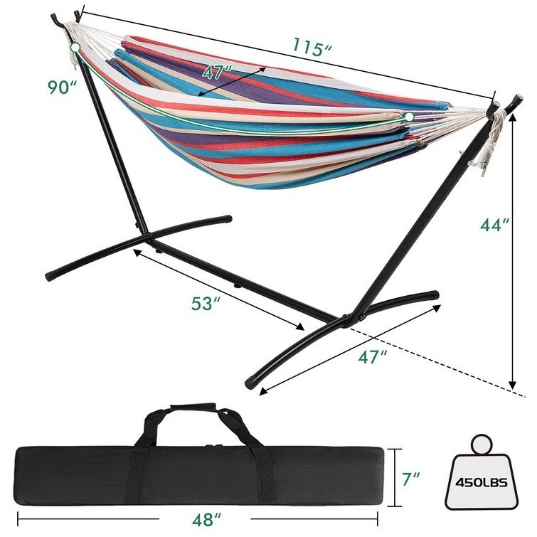 Outdoor Portable Double Folding Camping Hammock Chair Patio Steel Swing Hammock With Free Standing