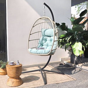 Garden Patio Swing Chairs Hammock Hanging Egg Chair Foldable Rattan Egg Shaped Chair With Stand