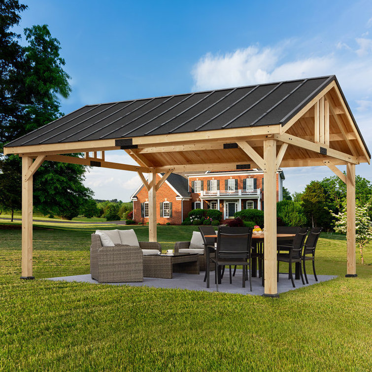 Outdoor Waterproof Hard Top Wood Patio Gazebo Aluminum Octagonal Pavilion Folding Canopy Garden Gazebo