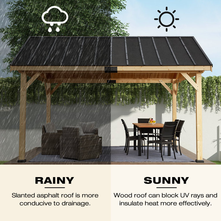 Outdoor Waterproof Hard Top Wood Patio Gazebo Aluminum Octagonal Pavilion Folding Canopy Garden Gazebo