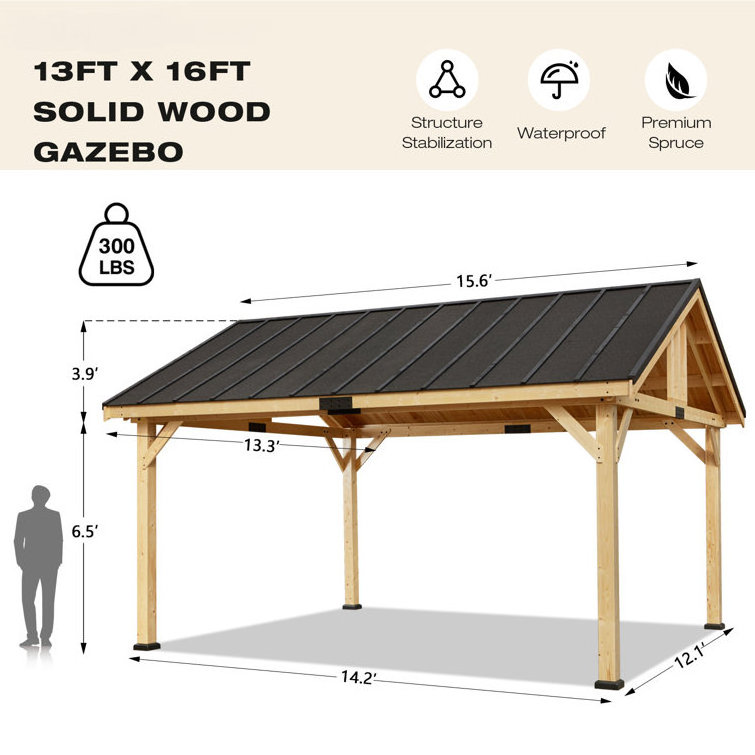 Outdoor Waterproof Hard Top Wood Patio Gazebo Aluminum Octagonal Pavilion Folding Canopy Garden Gazebo