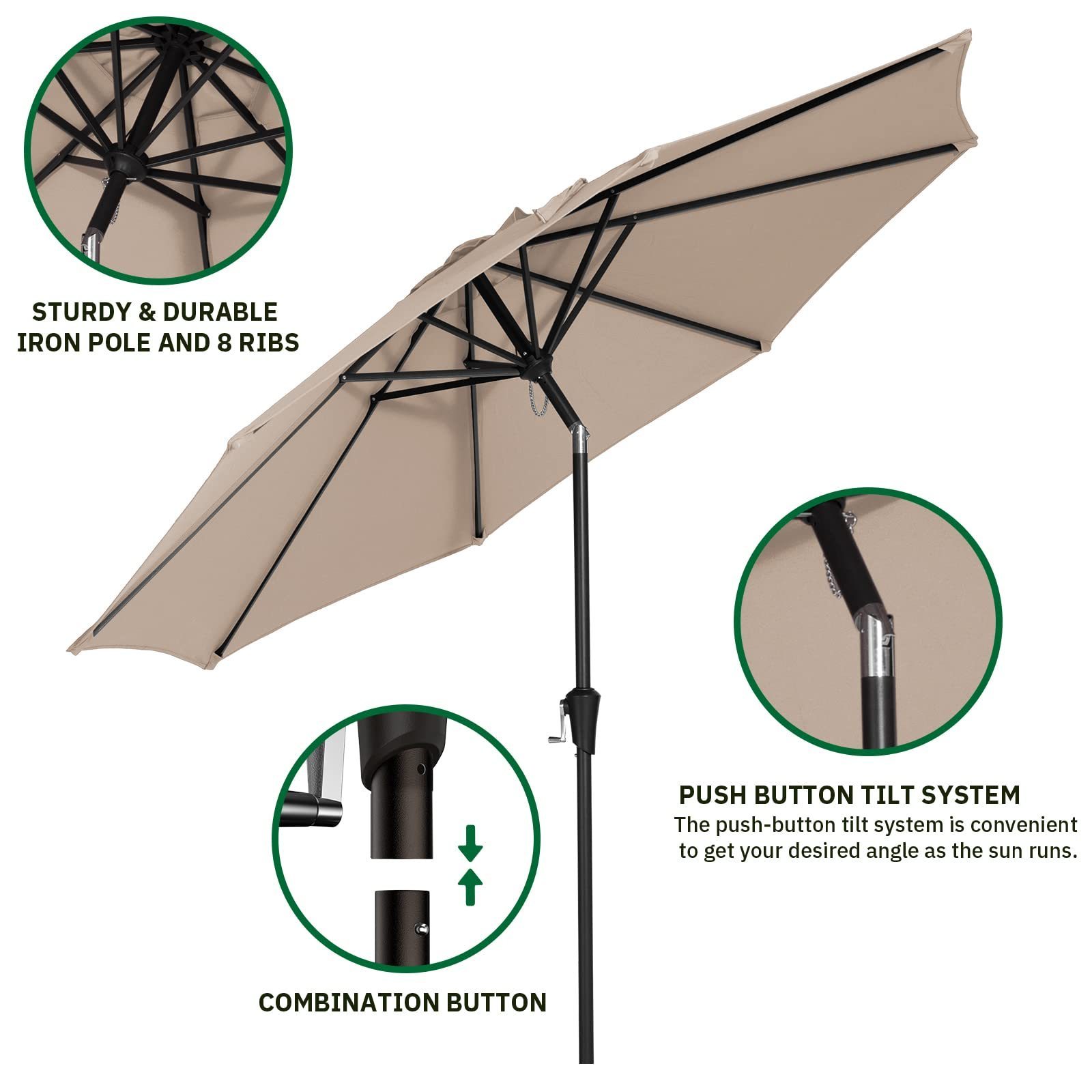 Luxury Foldable Garden Umbrella 3m 8 Ribs Big Size Steel Outdoor Cantilever Parasol Patio Umbrellas