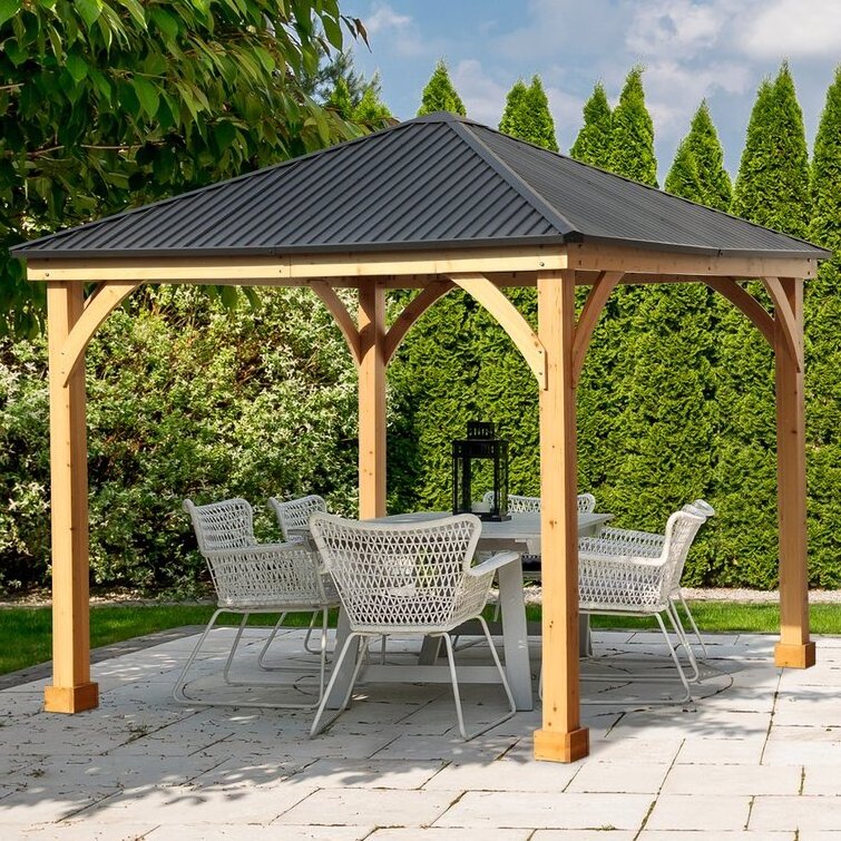 Outdoor Steel Metal Pole Wooden Garden Wood Gazebo Hardtop Aluminum Outdoor Patio Pergola