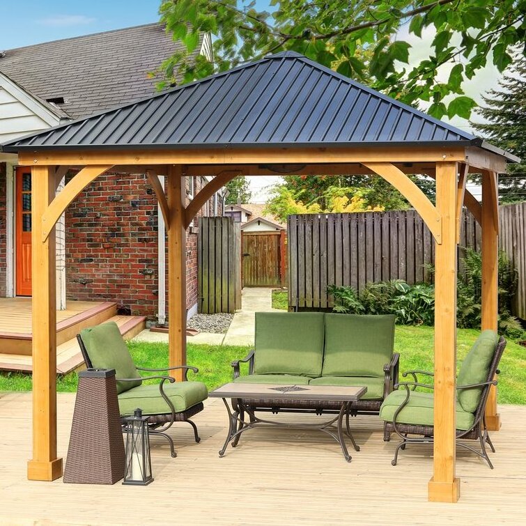 Outdoor Steel Metal Pole Wooden Garden Wood Gazebo Hardtop Aluminum Outdoor Patio Pergola