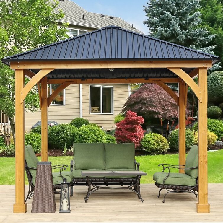 Outdoor Steel Metal Pole Wooden Garden Wood Gazebo Hardtop Aluminum Outdoor Patio Pergola