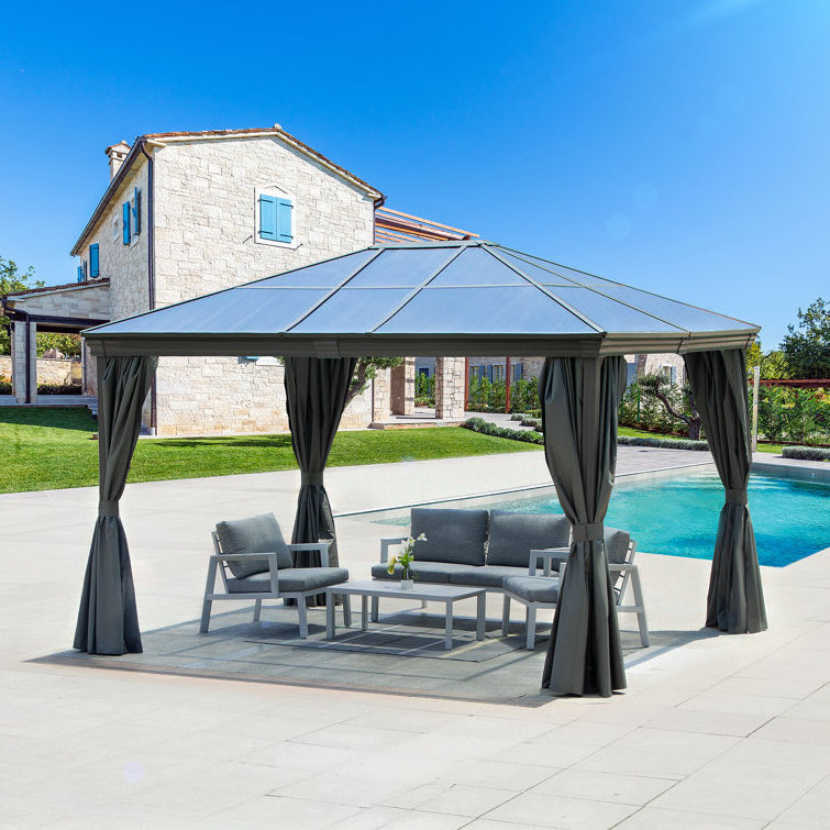 Morden BBQ Party  Polycarbonate Roof 3.1*3.1M Gazebos Aluminium Garden Pergola Outdoor Gazebo With 4-Side Mosquito Netting