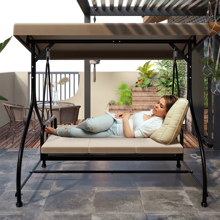 Outdoor Covered Three Seat Swing Bed Outdoor Swings Garden Hanging Chair Patio Swings