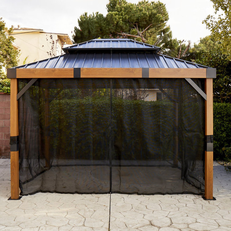 Outdoor Patio Grill Gazebo 10x12Ft  2-Tier Steel Backyard Garden Privacy Screen Hardtop Gazebo With Metal Ceiling Hook