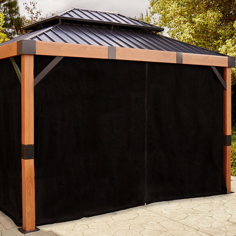 Outdoor Patio Grill Gazebo 10x12Ft  2-Tier Steel Backyard Garden Privacy Screen Hardtop Gazebo With Metal Ceiling Hook