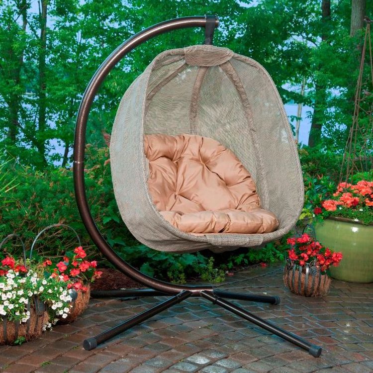 Outdoor Swing Eggshell Hanging Chair Garden Patio Furniture Hanging Sensory Rattan Egg Chair With Metal Stand