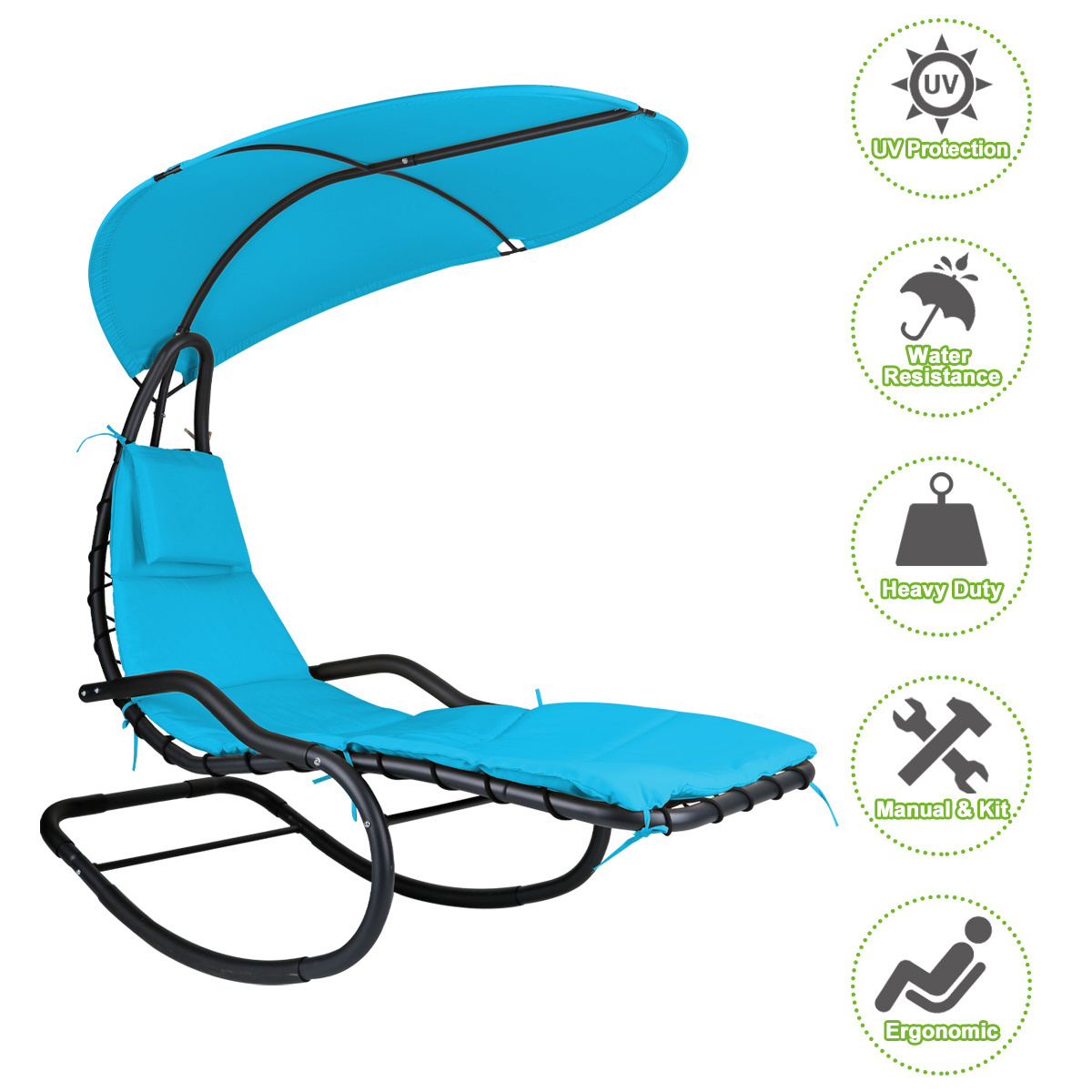 Outdoor Patio Swing Chair Steel Curved Chaise Lounger Swing Hanging Armchair Recliner Rocking Chair Garden Hammock