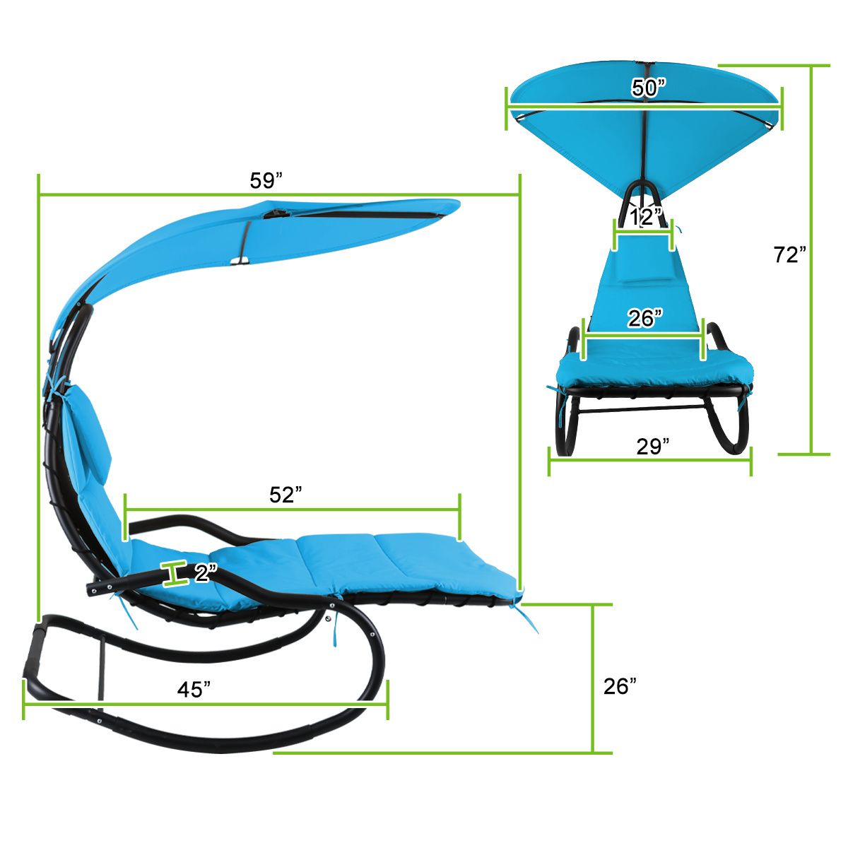 Outdoor Patio Swing Chair Steel Curved Chaise Lounger Swing Hanging Armchair Recliner Rocking Chair Garden Hammock