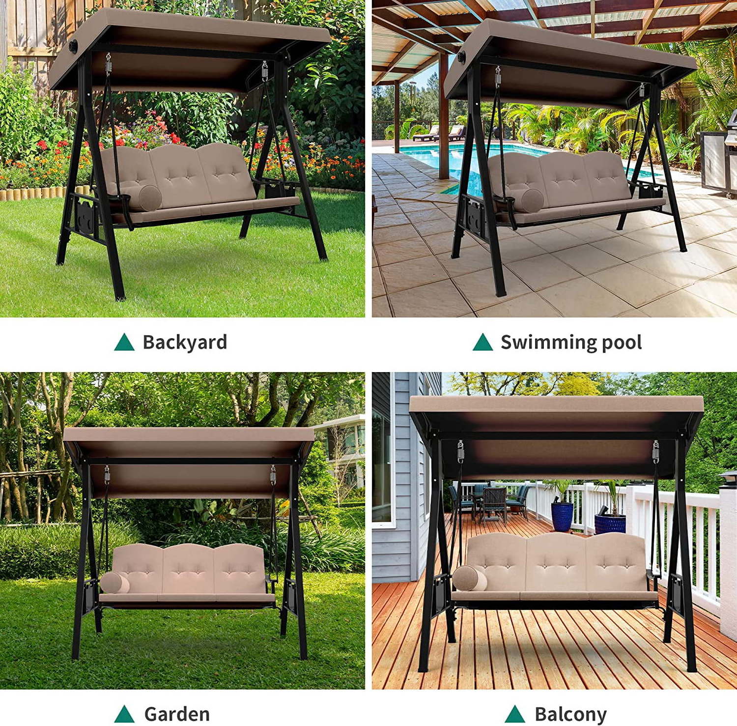 Hanging Patio Swings Chair Outdoor Furniture Garden Swing Metal Adults 3 Seat Canopy Swing