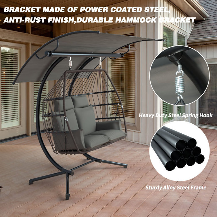 Modern Rattan Hanging Egg Chair Portable Hammock Swing Chair Outdoor 2 Person Egg Chair With Canopy