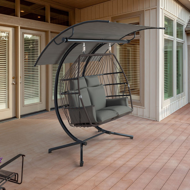 Modern Rattan Hanging Egg Chair Portable Hammock Swing Chair Outdoor 2 Person Egg Chair With Canopy