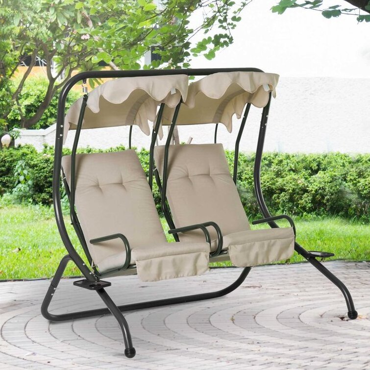 Simple Outdoor Garden Swing Chair Waterproof Adjustable Canopy 2 Seat Patio Swing With Cushion