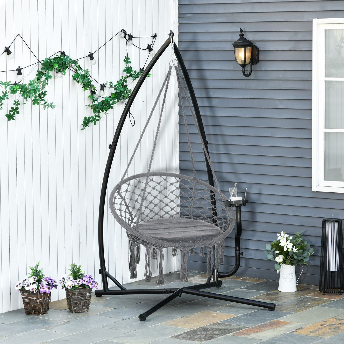 Portable Household Hanging Hammock Chairs Black Powder-Coated Steel Frame Stand Hanging Chair Steel Tube Stand For Outdoor