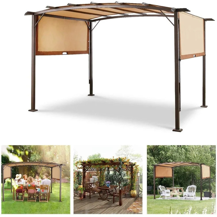 CoastShade 3*3M Pergola Gazebo Canopy Outdoor Steel Frame Sun Shelter With Retractable Canopy Shades