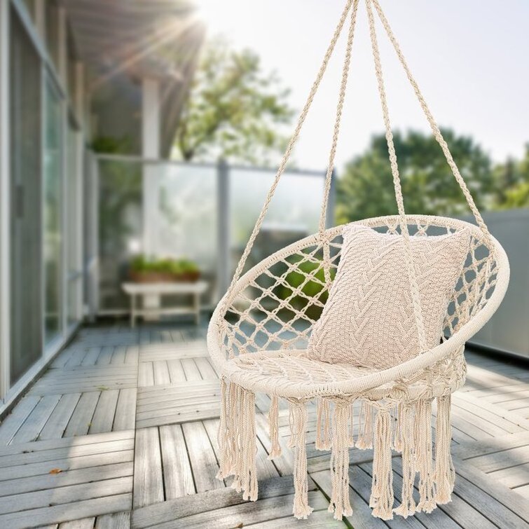 Outdoor Macrame White Round Shape Hammock Chair Hanging Chair Hammock Swing For Garden