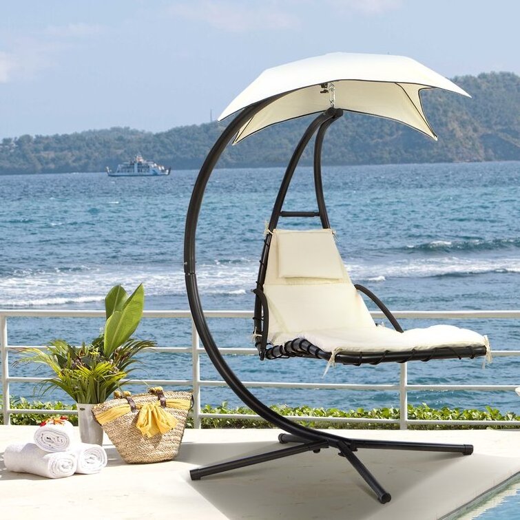 Hanging Chaise Sun Lounger Chair Steel Frame Outdoor Furniture Arc Stand Air Porch Swing Hammock Chair With Canopy