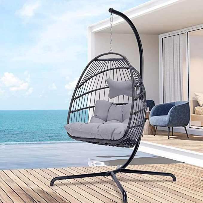 manufacturer rattan egg hanging patio swing chair removable hanging chair with metal stand