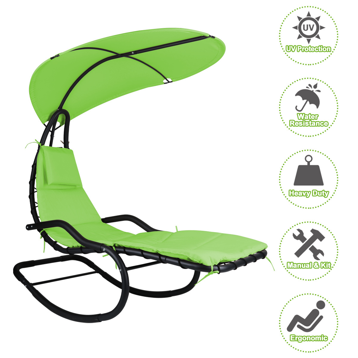 Heavy Duty Hanging Dream Lounger Chair Chaise Porch Swing Hammock Chair Canopy Outdoor Steel Rocking Sun Lounge Bed