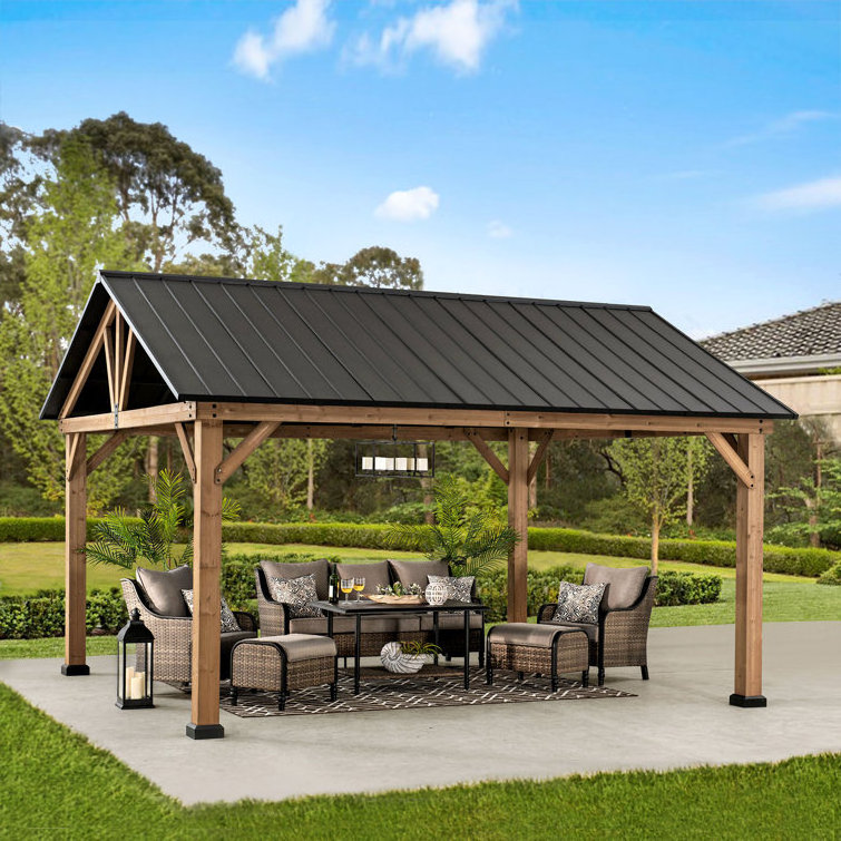 Aluminium Pergolas Waterproof Outdoor Corten Steel Framed Gazebo Garden Wood Gazebo With Metal Panels