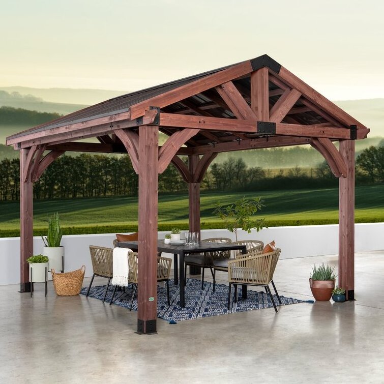 Factory Direct Supply Outdoor Waterproof Aluminum Pergolas Wood Gragin Gazebo With Sunshade Canopy