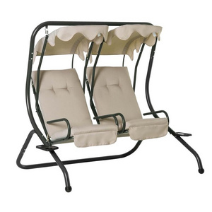 Simple Outdoor Garden Swing Chair Waterproof Adjustable Canopy 2 Seat Patio Swing With Cushion