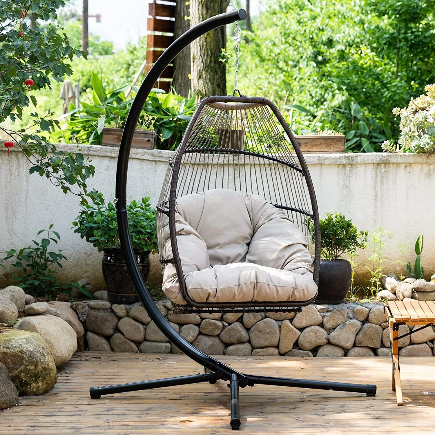 manufacturer rattan egg hanging patio swing chair removable hanging chair with metal stand