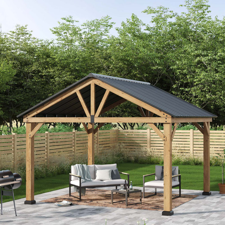 Aluminium Pergolas Waterproof Outdoor Corten Steel Framed Gazebo Garden Wood Gazebo With Metal Panels