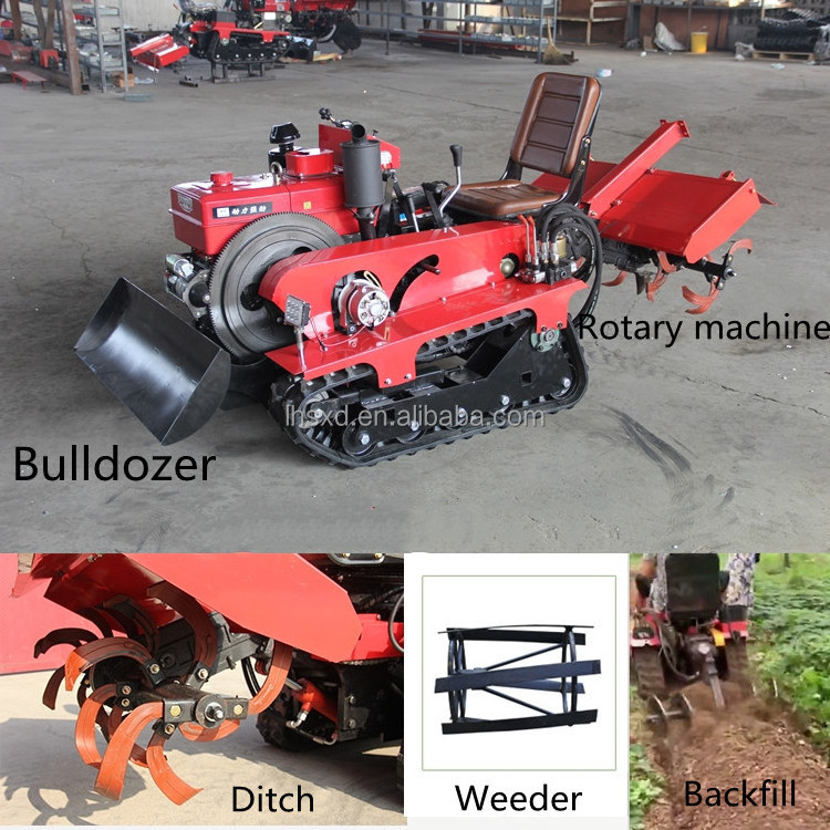 Small riding type crawler drive weeding sowing fertilizing ditching farm tools/crawler rotary tiller for agricultural