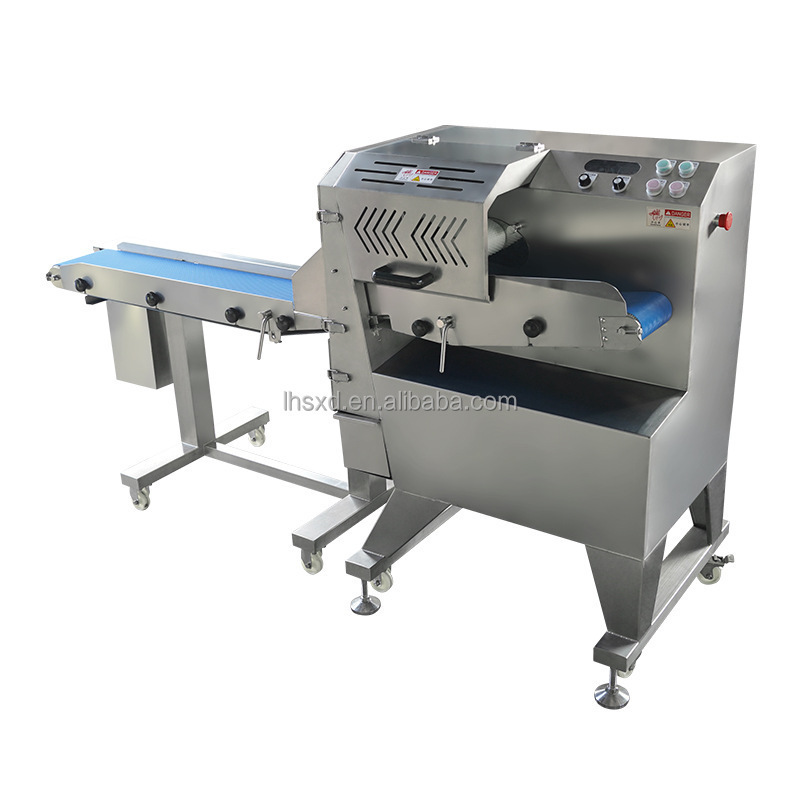 Commercial Adjustable Meat Slicer Cheese Sausage Cutter Machine  Conveyor Belt Cutter Feeding Inlet Cooked Meat Slicer Machine