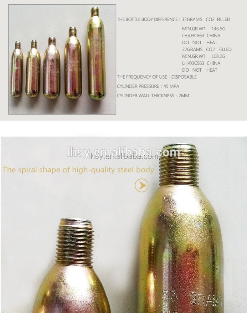 best quality 60g 33g 38g co2 gas cylinder cartridge for life jacket