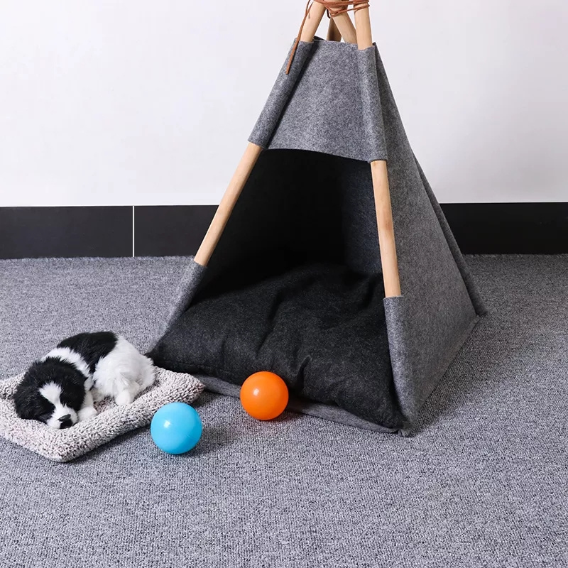 Wholesale Felt Wood Tipi For Dog And Cat Luxury Removable Pet Bed Living Room Pet Tent House