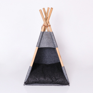 Wholesale Felt Wood Tipi For Dog And Cat Luxury Removable Pet Bed Living Room Pet Tent House