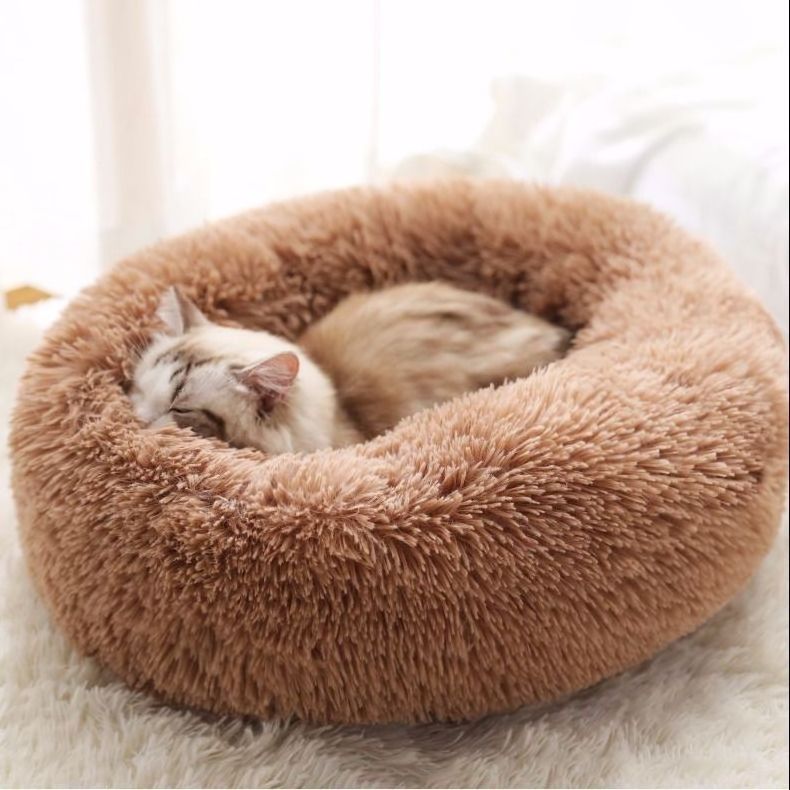 Deluxe Pet Bed For Cats And Dogs Plush Donut Pet Bed Warm Cuddler Kennel Soft Puppy Sofa Cat Cushion Bed Sleeping Bag