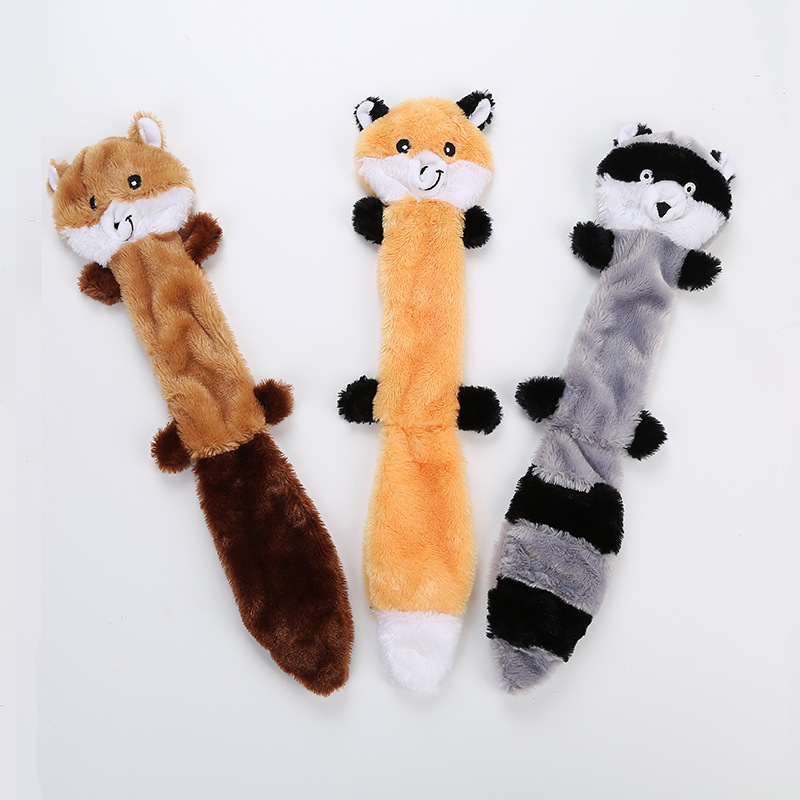 Wholesale Dog and Cat Teething Plush Toys Large No Stuffing Squeaky Plush Dog Toy Fox Raccoon and Squirrel