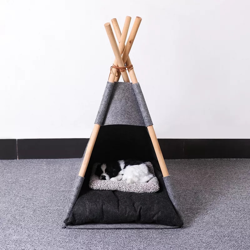 Wholesale Felt Wood Tipi For Dog And Cat Luxury Removable Pet Bed Living Room Pet Tent House