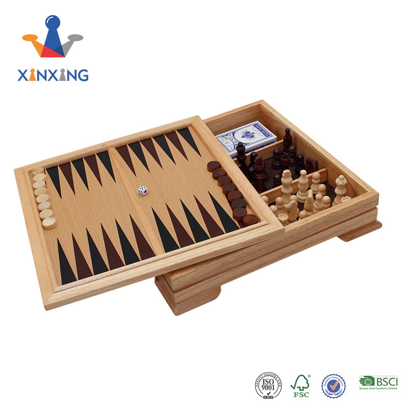 wood chess board 5-in-1 chess backgammon table set