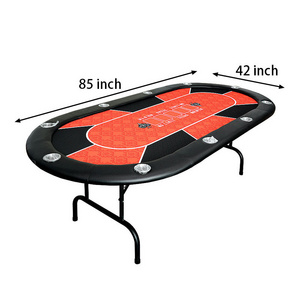 Folding Texas Hold 'em Poker Table with Leather Cushioned Rail 10 Player Gambling Tables