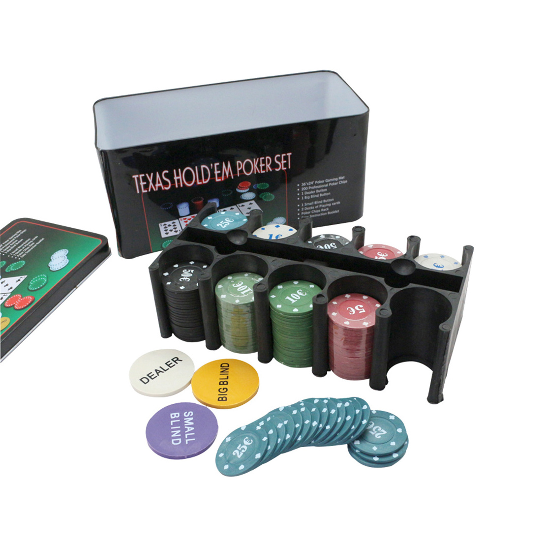 Poker Game Set Chip Holder and Tin Storage Box Texas Poker Sets Hold em Includes Mat Chips  Fun Game Night Supplies Casino Gift