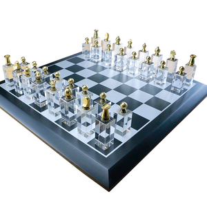 Luxury crystal wooden chess board chess pieces  chess set with storage