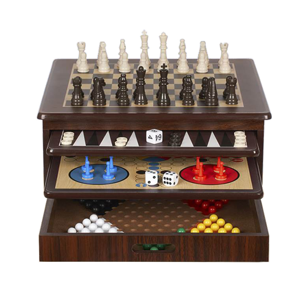 New design Multi-function Wooden 15 in 1 or 10 in 1 games set chess backgammon ludo checker sanke ladder mancala