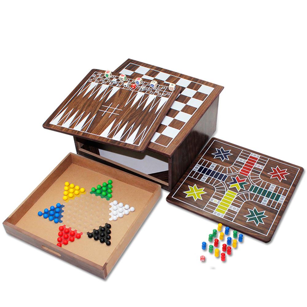 New design Multi-function Wooden 15 in 1 or 10 in 1 games set chess backgammon ludo checker sanke ladder mancala