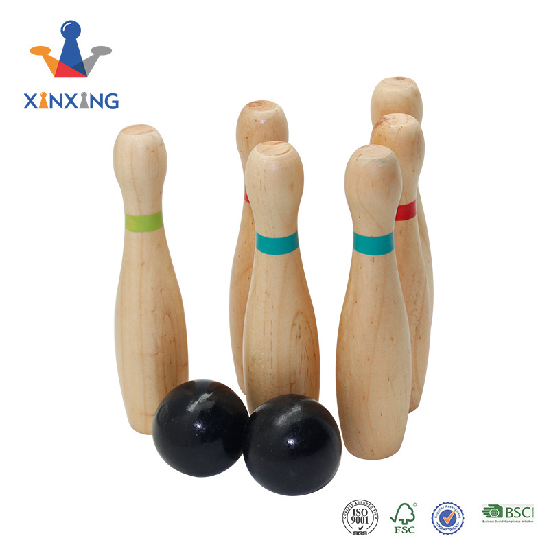 OUTDOOR WOODEN  NATURAL WOODEN BOWLING SET FOR KIDS AND   ADULTS WITH 10 BOWLING