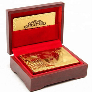 24K Gold Plated Poker Game 54 Playing Cards + Wooden Box For Party Casino Gift