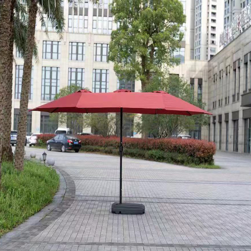 Outdoor patio double sided market umbrella sonnenschirm with crank garden twin umbrella