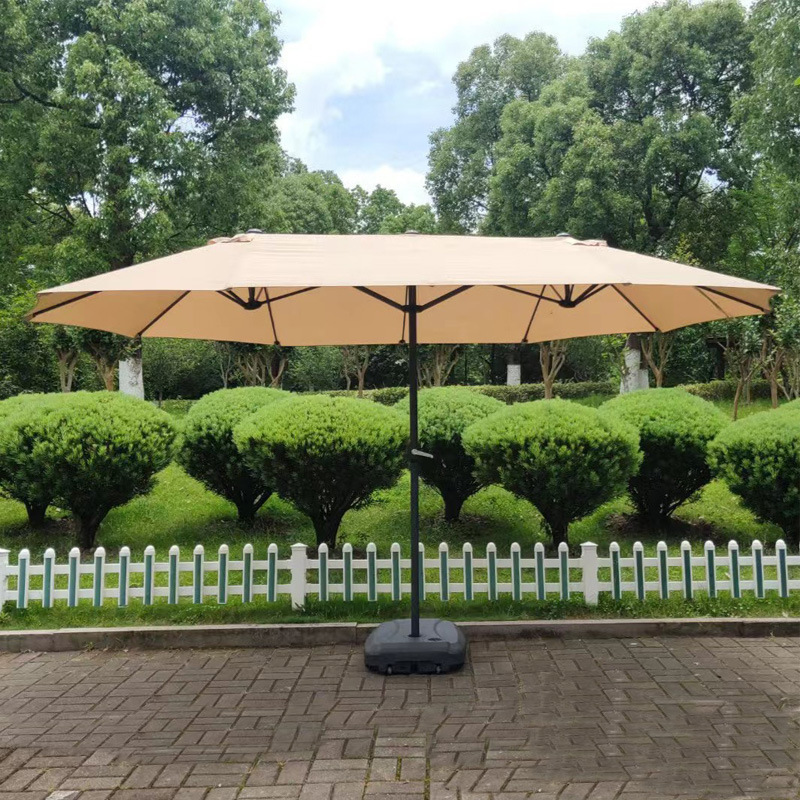 Outdoor patio double sided market umbrella sonnenschirm with crank garden twin umbrella