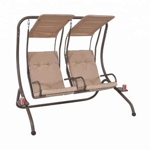 outdoor swing 2-seater steel patio swing with polyester sun shade,patio swing with canopy